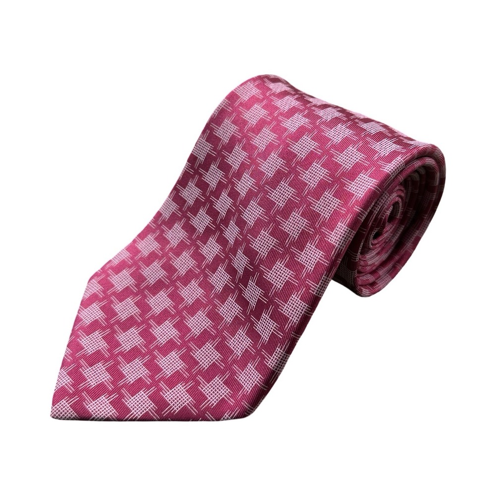Hermes Tie Deep Pink Geometric Rope Silk France Luxury Necktie Classic 7792 FA
